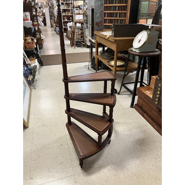 Brown Mid‑Century Wooden Library Step Shelf – Tiered Decorative Book & Display Stand - Faux Leather Stairs For Sale - Image 8 of 8