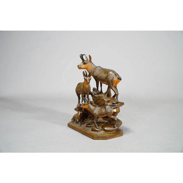 Carved Wood Chamois Family by Ernst Heissl, Ebensee, Austria, 1900s For Sale - Image 4 of 11