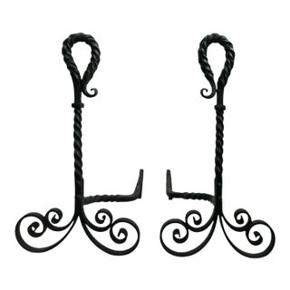 Andirons Hand Wrought Iron - A Pair For Sale