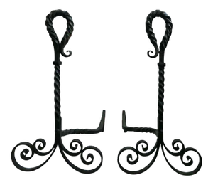 Andirons Hand Wrought Iron - A Pair