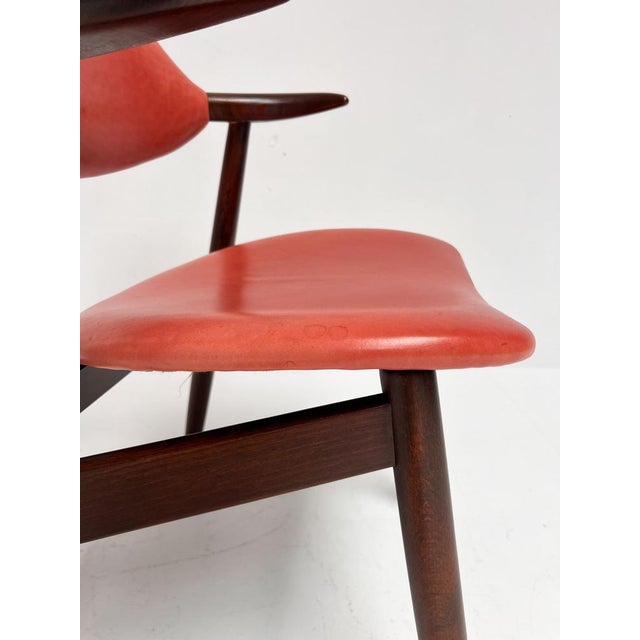 Wood Red Colored Leather Cowhorn Chair, 1970s For Sale - Image 7 of 16