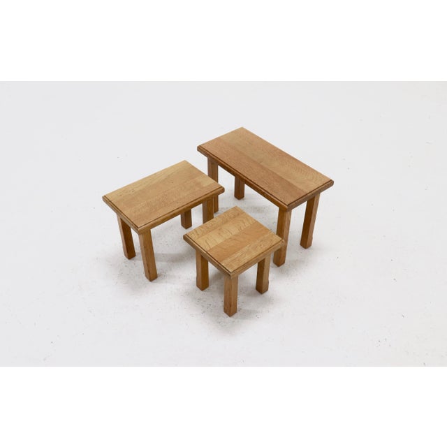 Brutalist Blonde Oak Nesting Tables, 1960s, Set of 3 For Sale - Image 4 of 8