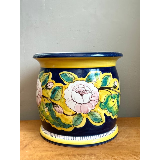Mid 20th Century Mid 20th Century Hand Italian Painted Floral Ceramic Planter For Sale - Image 5 of 12
