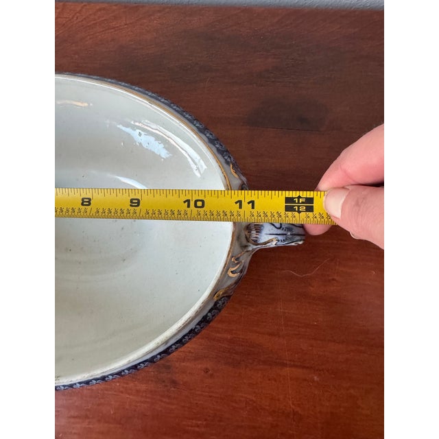 Antique European Blue Flow Porcelain Covered Tureen With Gilt Winged Handles, 19th Century For Sale - Image 9 of 12