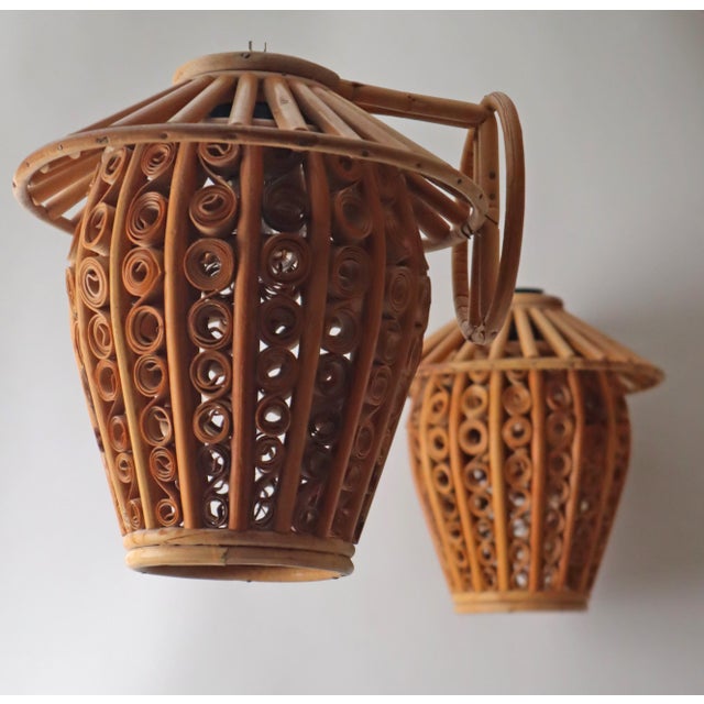 Bamboo Lantern Wall Lights, 1950s, Set of 2 For Sale - Image 8 of 18