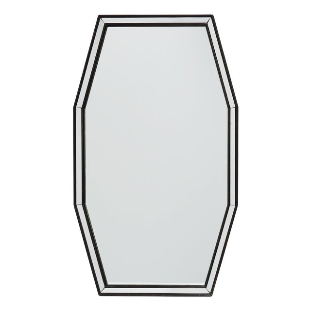 Mid-Century Modern Graphical Octagonal Mirror with Black Wooden and Mirror Frame, 1960s For Sale