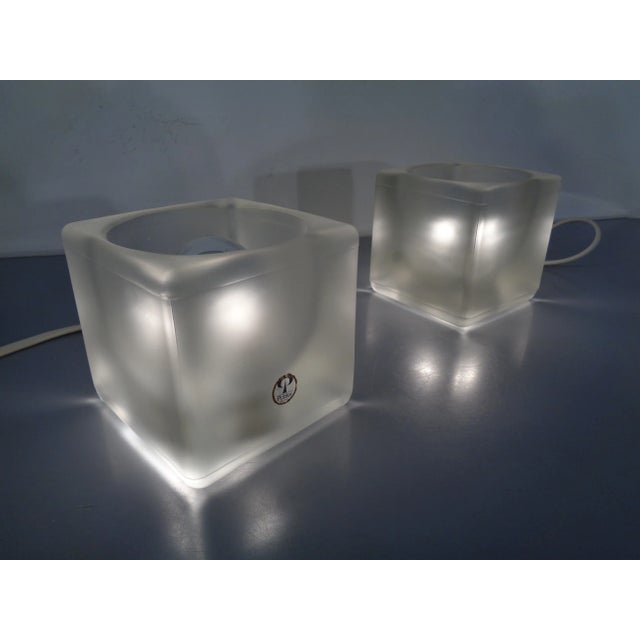 Pair of Putzler Kubus thick glass table lamps from the 1970s. This piece has an attribution mark, I am sure that it is...