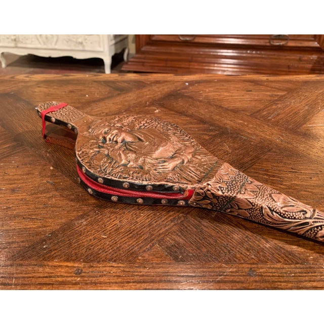 Early 20th Century French Repousse Copper, Walnut and Leather Fireplace