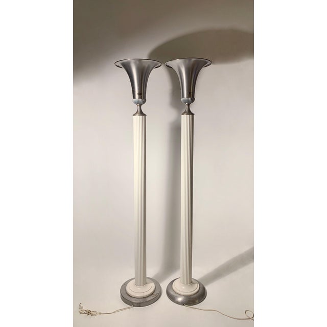 White Vintage Art Deco Torcheres / Torchieres Floor Lamps - a Pair For Sale - Image 8 of 8