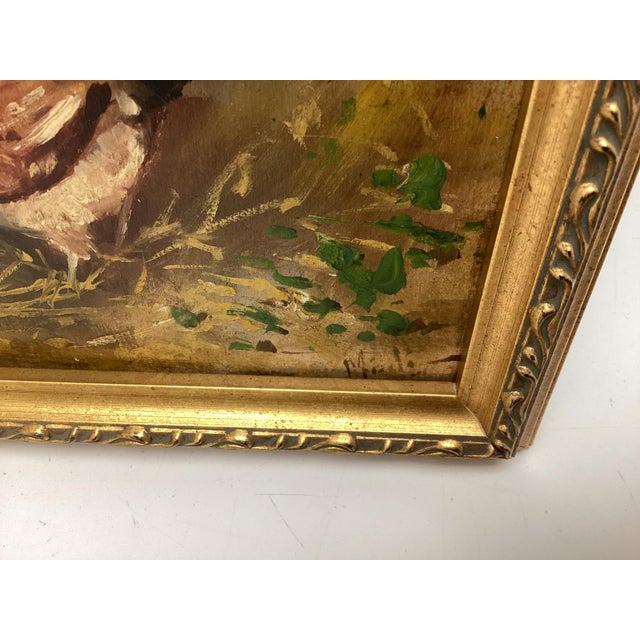 Late 19th Century Signed Oil Painting Farm Seen the Donkey and Hen on Wood Panel For Sale In New York - Image 6 of 6