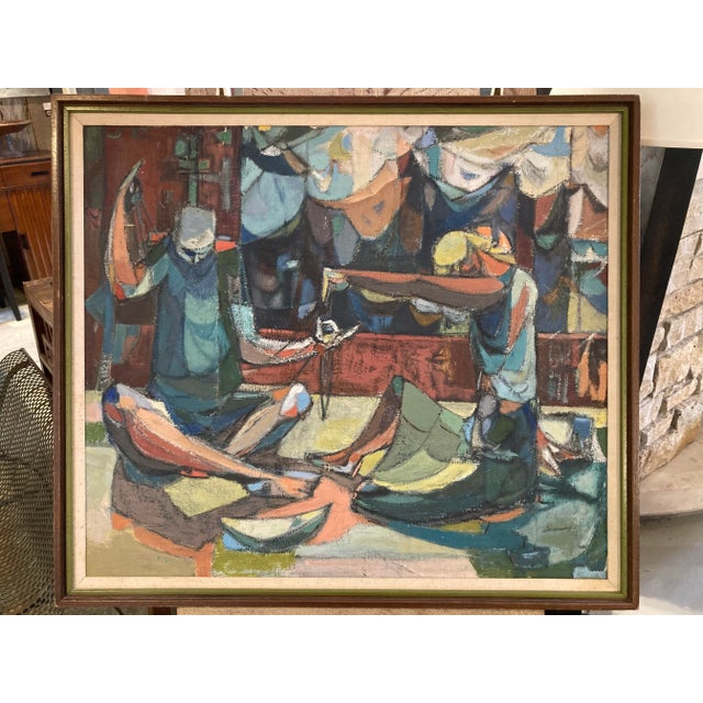 1952 Cubist Inspired Figurative Oil Painting on Canvas, Framed For Sale - Image 13 of 13