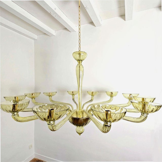 1980s Large Mid Century Modern Green Murano Glass Chandelier For Sale In Dallas - Image 6 of 12
