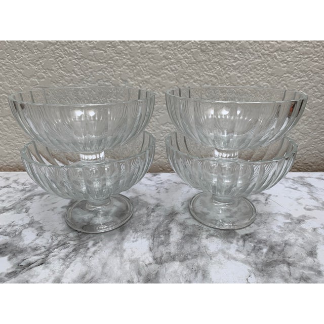 Vintage Scalloped Glass Dessert Pedestal Bowls, Set of Four For Sale - Image 4 of 8