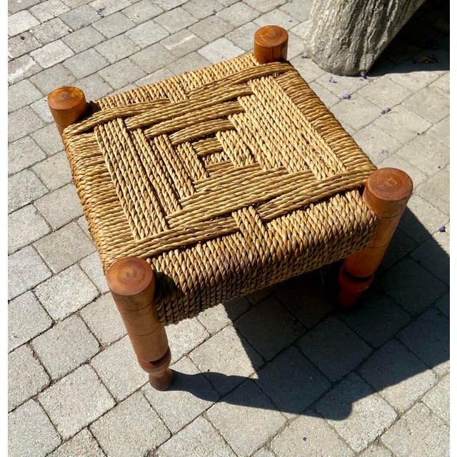 1950s Rope and Wood Stool attributed to Adrien Audoux and Frida Minet, France, 1950s For Sale - Image 5 of 6