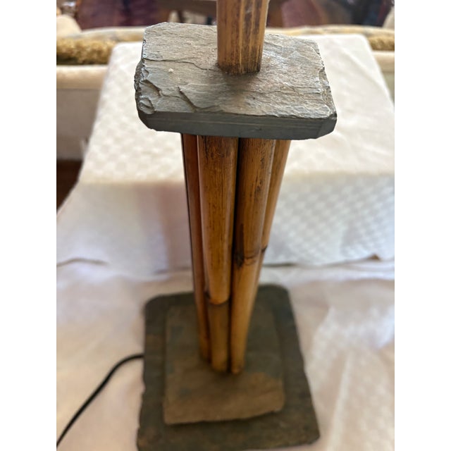 Brown 1950s Mid-Century Modern Bamboo and Slate Lamp For Sale - Image 8 of 18