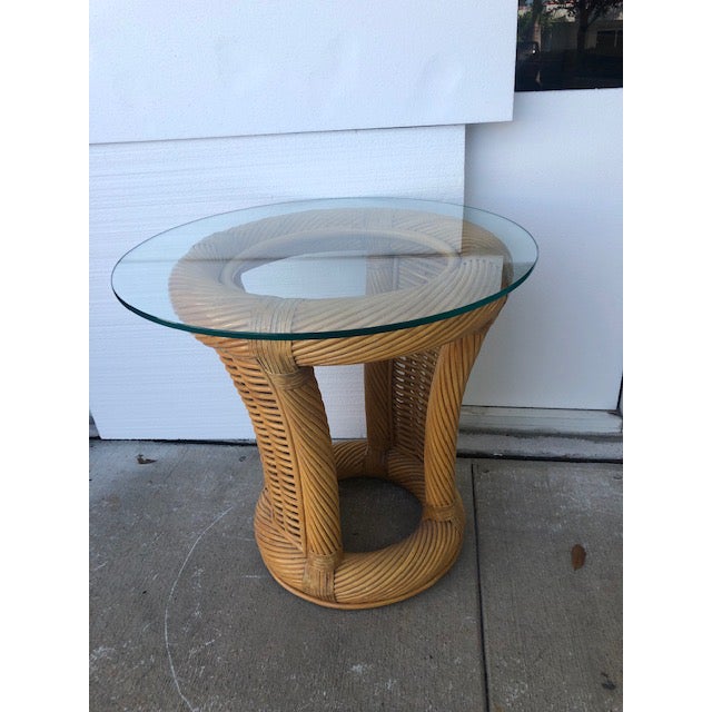 1980s Boho Chic Cane And Rattan Side Table Chairish