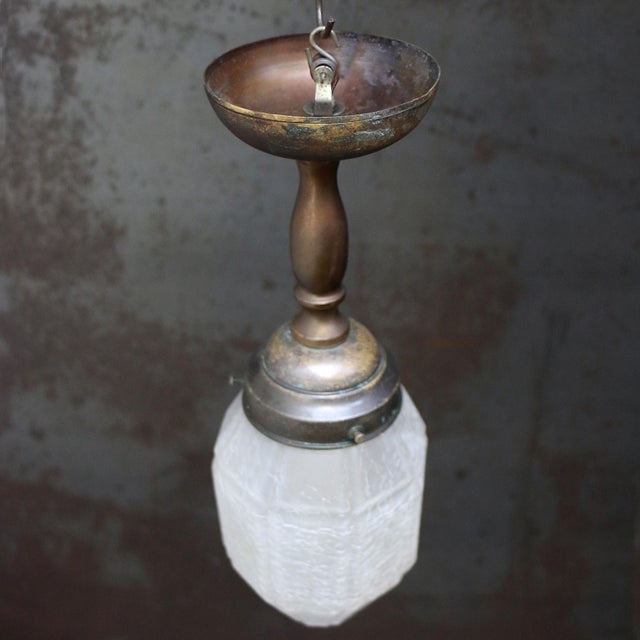 1920s Art Deco Brass and Frosted Glass Flush Mount For Sale - Image 5 of 8