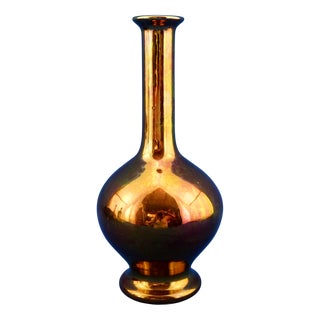 Ceramic Vase with Gilt Metallic Lustre Glaze from Bottega Gatti, Italy, 1970s For Sale