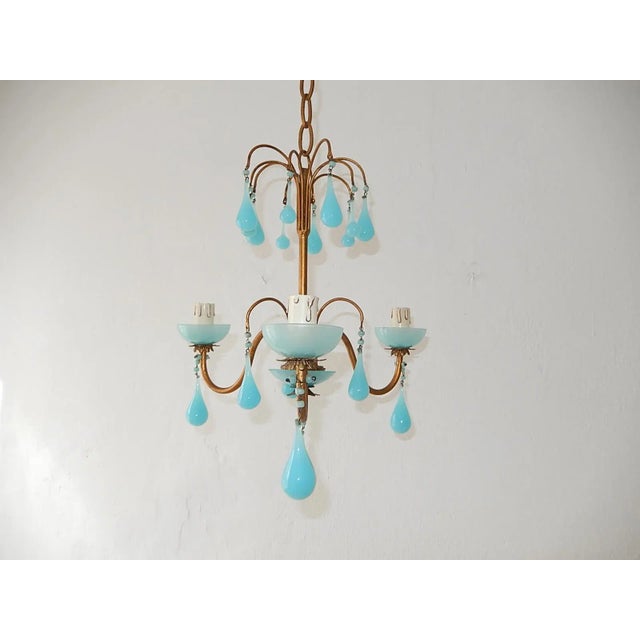 1930 French Blue Opaline Bobeches, Beads and Drops Chandelier For Sale - Image 10 of 10