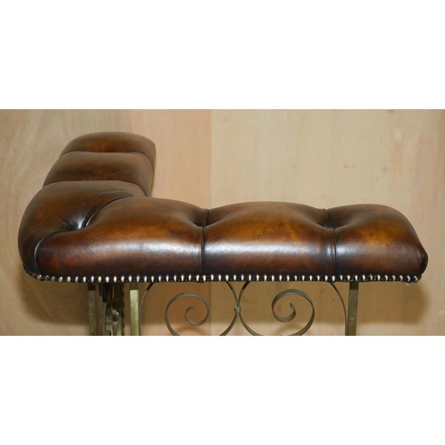 Antique Club Fender with Brown Leather Chesterfield Seats For Sale - Image 5 of 18