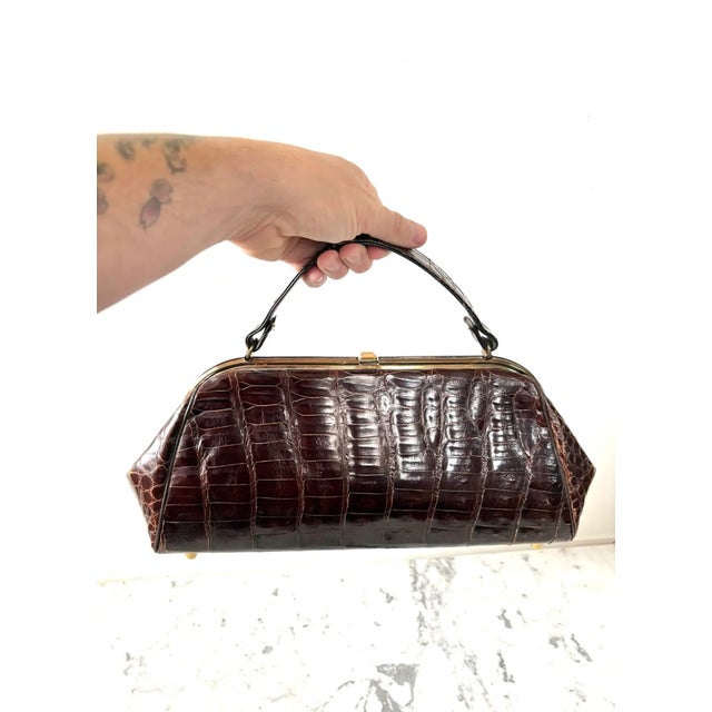 Mid 20th Century Vintage Leather Faux Corc Handbag For Sale - Image 5 of 9