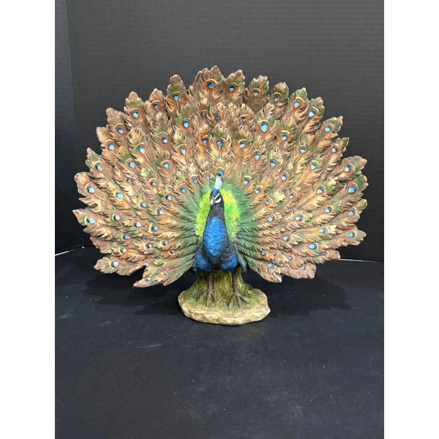 2010s Peacock Wheel Open Statue Handmade Artwork Wildlife Bird Sculpture Decor For Sale - Image 5 of 9