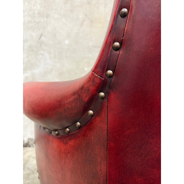 Vintage Leather Club Chair Oxblood Red Nailhead Regency Designer For Sale - Image 10 of 11