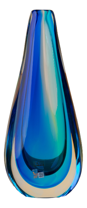 Large Sommerso Blown Glass Vase with Blue-Turquoise Gradient and Iridescent Effect by Murano, 1980s