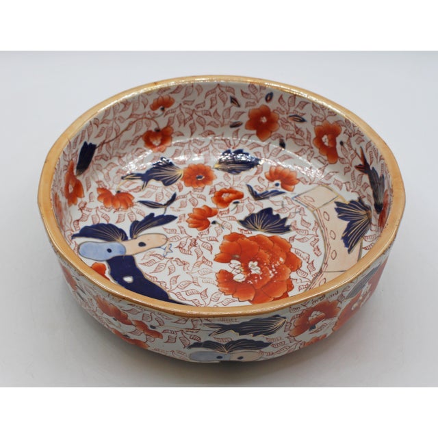 Early 20th century large Mason' Ironstone Imari influence bowl, English. Underglaze crown & Ironstone China insignia....