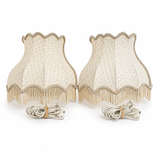 1960s 1960s Swedish Wall Sconces With Fringed Floral Fabric Shades, Hollywood Regency - a Pair For Sale - Image 5 of 6