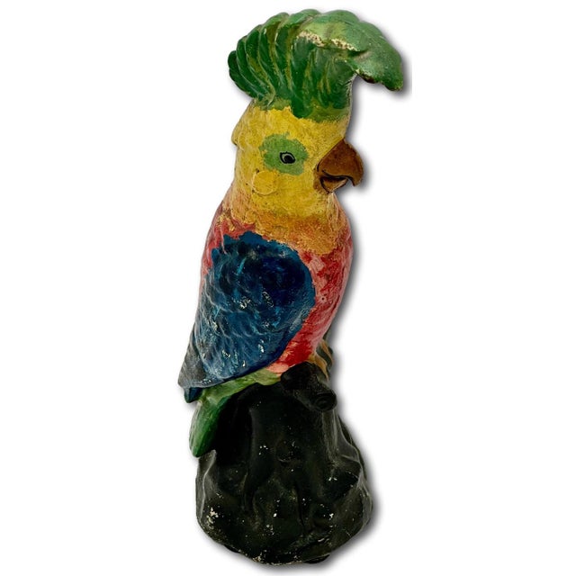 Rare Very Large 14 1/2 Inches Tall Antique American Cast Iron Cockatoo - Parrot Doorstop in Original Paint Circa 1920s For Sale - Image 9 of 18
