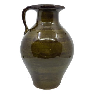 Olive Green Ceramic Pitcher Vase from Saint Clément, France, 1960 For Sale