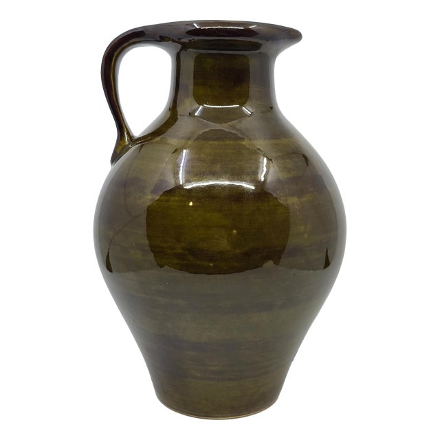 Olive Green Ceramic Pitcher Vase from Saint Clément, France, 1960 For Sale