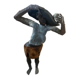 Mid 20th Century Sculpture of African Woman made of Iron and Marble base For Sale