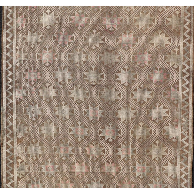 Taupe Vintage Turkish Embroidered Kilim With All-Over Star Design on a Taupe Ground For Sale - Image 8 of 13