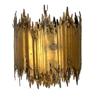 Vintage Tom Greene Brutalist Torch Cut Brass Chandelier For Sale