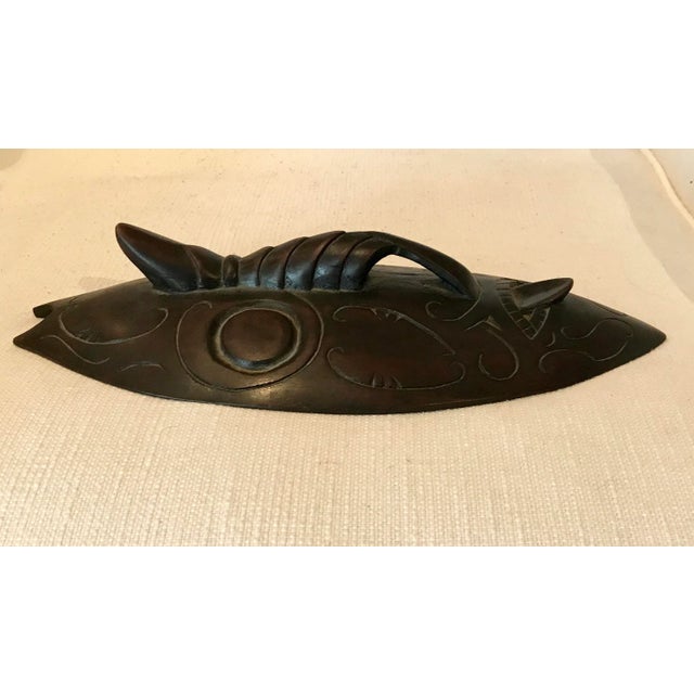 Wood Vintage African Ceremonial Tropical Bird Artisan Box With Tribal Mask Lid For Sale - Image 7 of 8