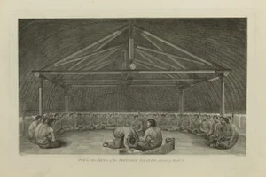 1784 James Cook & J. Webber Engraving - Poulaho, the Friendly Islands Meeting