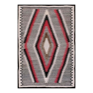 1930s Gray Tribal Geometric Diamond American Navajo Rug 4'6'' X 6'8'' Flatweave Wool Carpet For Sale