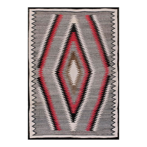 1930s Gray Tribal Geometric Diamond American Navajo Rug 4'6'' X 6'8'' Flatweave Wool Carpet