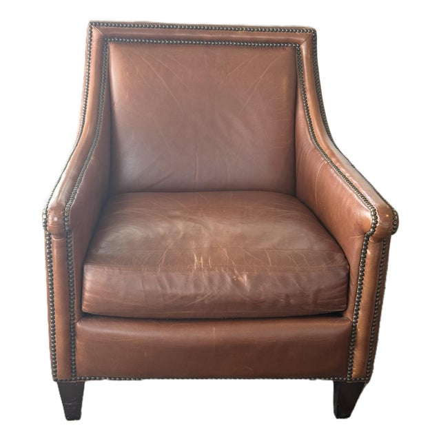 Bernhardt Brown Leather Club Chair With Nailhead Trim For Sale