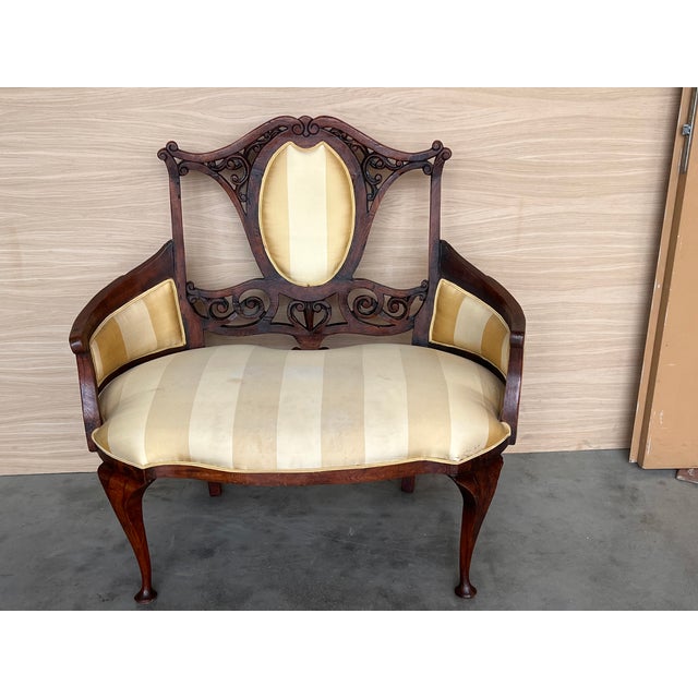 Pair of Art Nouveau Large Armchairs in Walnut For Sale - Image 6 of 9