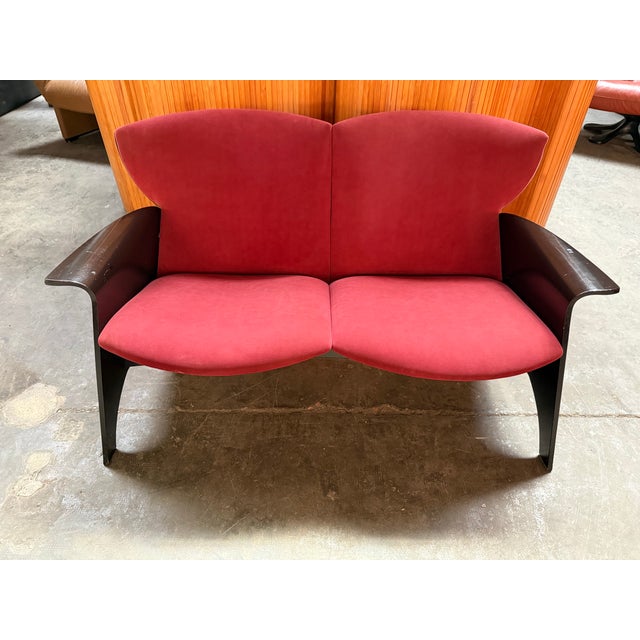 Black Black Plywood Sofa with Burgundy Velvet Upholstery, 1980s For Sale - Image 8 of 8