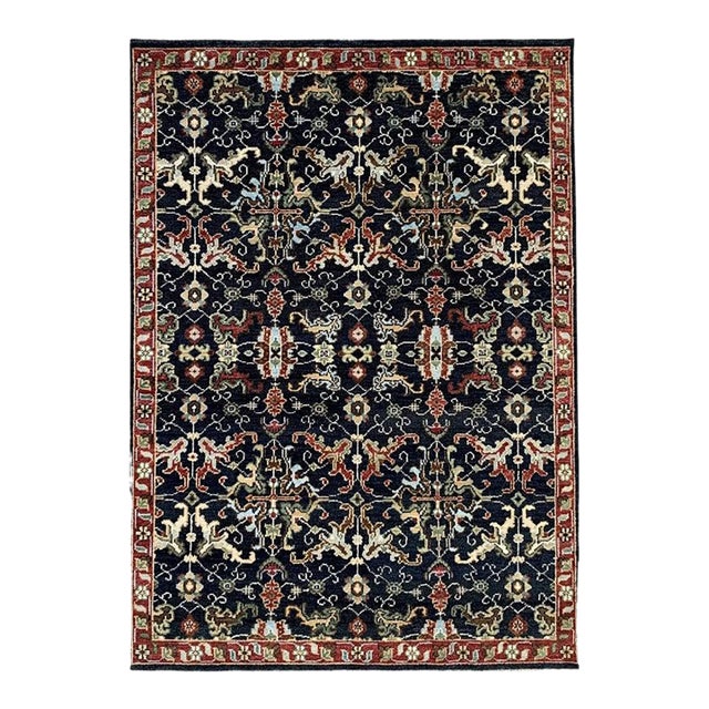 8x10 Blue Hand-Knotted Wool Floral Crosses Classic Traditional Modern Carpet Rug For Sale