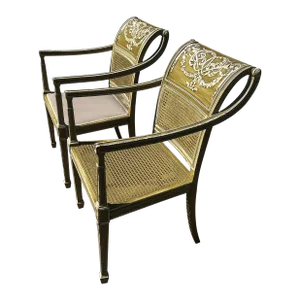 1930s or 40s French Provincial Scroll Arm Chair Pair Hollywood Regency Style