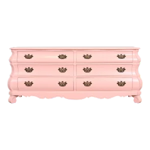 Henredon French Provincial Louis XV Pink Lacquered Bombay Form Double Dresser, Newly Refinished