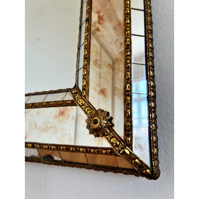 Vintage Spanish Venetian-Style Wall Mirror, Rectangular, Brass, 1980s Hollywood Regency For Sale - Image 6 of 11