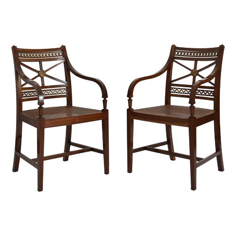 Neoclassical Mahogany and Canning Chairs, Set of 2 For Sale