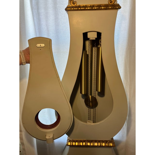 Vintage Swedish Mora Longcase Clock, Gustavian Style, Cream & Gilt For Sale - Image 4 of 4