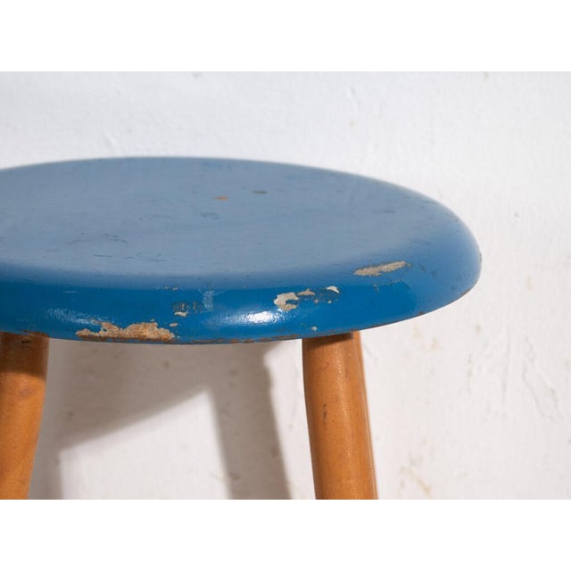 Wood Vintage Wooden Stool with Round Seat, Central Europe, 1950 For Sale - Image 7 of 9